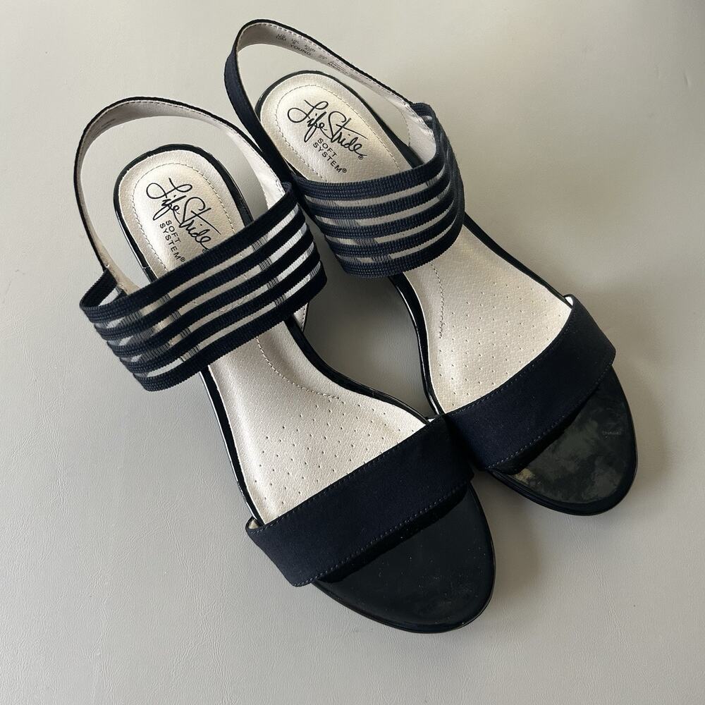 Life Stride Womens Young Slingback Comfort Wedge Heels Black Size 10